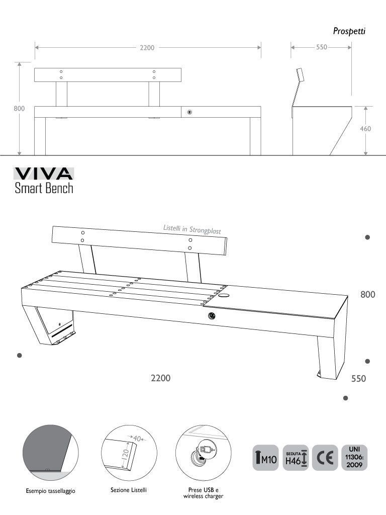 Panchina VIVA smart disegno tecnico